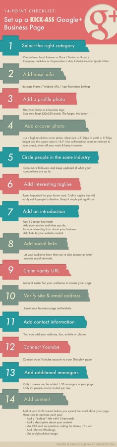 14-Point Checklist to Set up a Kick-Ass Google Plus Page for #Business. #Infographic 