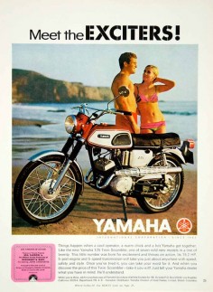 1968 Ad Vintage Yamaha 125 Twin Scrambler Motorcycle Girl Bikini Beach YMMA3 - Period Paper