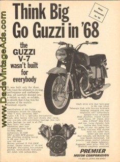 1968 Vintage Moto Guzzi V-7 Ad – “Think Big, Go Guzzi in ’68″