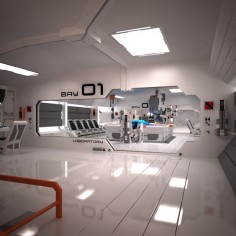 3ds max futuristic sci fi laboratory /// Cool image, I envisioned a taller main room with an overhang and sealed office (chapter 2), but this is pretty close. - Adrian Mendoza, author of The Kaleidoscope