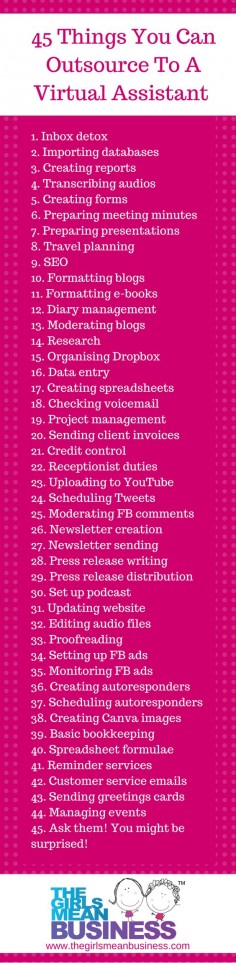 45 Things You Can Outsource To A Virtual Assistant #infographic