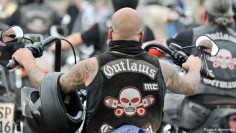 A member of the Outlaw biker gang on his motorcycle in Germany