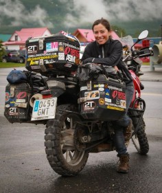 Alicia Sornosa (a general badass) and her BMW motorcycle on her road trip!    World traveler Alicia and the gang of Spanish moto globetrotters were staying at the same hotel in Valdez, AK. (From Dean Howard)---- badass is right- i've traveled jus like this only w a tent  and a backpack!!! Stayed at KOA'S best time of my life