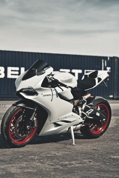 All white Ducati with red rims. Love!