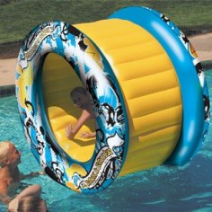 Aqua Roller inflatable swimming pool float. Unique pool toy is a giant wheel that can be rolled on the swimming pool water surface for hours of fun. Swimming pool toys and floats from In The Swim.