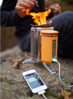 BioLite Camp Stove. uses no fuels just wood and charges your things! Awesome