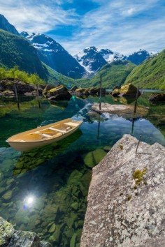 Bondhusdalen - A crystal clear lake fed by glacier, Norway