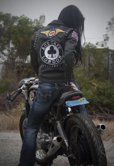 Cafe Racer Girls 009 ~ Return of the Cafe Racers - leather motorcycle sacket, studs, patches, UK Union Flag, Ace Cafe