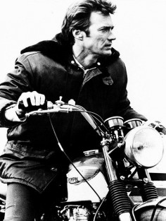 Clint Eastwood driving his Triumph motorcycle during the filming of Where Eagles Dare, 1968.