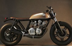 CRD #5 is a 1980 Honda CB750 cafe—a KZ model—and the glossy brown-and-black color scheme works brilliantly.