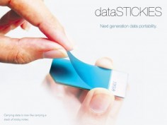 dataSTICKIES - They are graphene-based flash drives that replace USB data drives; each of them can be peeled from the stack and stuck anywhere on the ODTS (Optical Data Transfer Surface), which is a panel that can be attached to the front surface of devices like computer screens, televisions, music systems,  I love technology!!