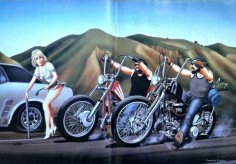 DAVID MANN Harley Davidson Motorcycle Art "Flat Tire" Vintage Easyriders Wall Decor Print.