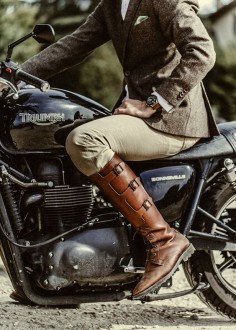 Dead Stylists Society - This is a re-pin but ain't just love the boots and the Triumph vintage motorcycle.