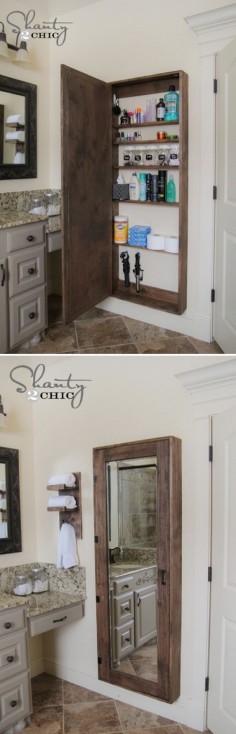 DIY Bathroom mirror storage case that holds everything. - 17 Repurposed DIY Bathroom Storage Solutions | GleamItUp