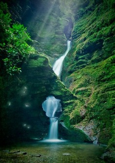 Enchanting waterfall at St Nectan’s Knieve , near Tintagel , North Cornwall., England