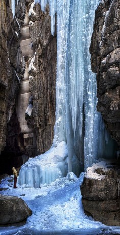 'Eye of the beholder' Jasper National Park, Maligne Canyon, Alberta, Canada | Frozen Waterfall | Maligne Canyon measures over 160 feet deep. In the summer months this Canyon is home to waterfalls and rushing currents but in the winter the frozen canyon floor becomes a magical world of unimaginable ice formations.