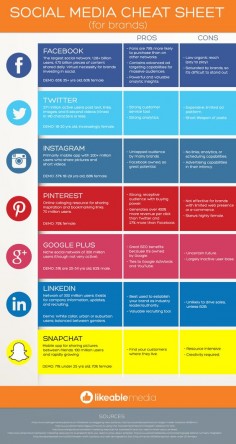 Facebook, Google+, Twitter, #Pinterest, LinkedIn, Snapchat, Instagram — #SocialMedia Cheat Sheet For Brands - #Infographic
