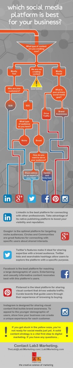 Follow the infographic flow chart to determine which social media platform is best for your business.