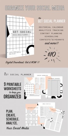 Get Social: The digital social media planner that helps you to organize your social media marketing efforts on various platforms. Editorial calendar, content planning, scheduling, analyzing, and more!! Buy + download immediately!!
