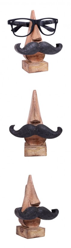 Hand Carved Wooden Spectacle Holder with an Amusing Mustache