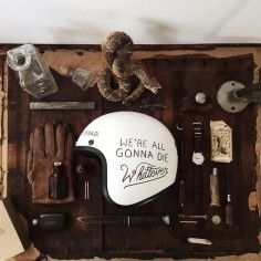 “Hand-illustrated motorcycle helmets is definitely happening. We took that old school sayin' from way back and actually applied it! Whiskey, rattlers and…”