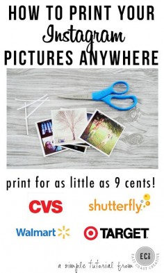 How to Print Instagram Pictures CHEAPLY at any store! A quick tutorial on how to print Instagram pictures for as little as 9 cents each!  Super simple! #instagram #instagramprints