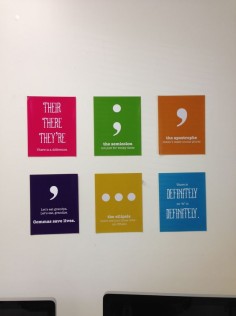 I created these in InDesign and printed them as 8x10s at Walmart. I found most of the sayings on Internet memes.