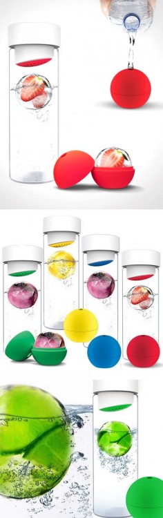 Ice Ball Flavour It // Creates an ice-cold infusion of flavor in your water bottle! So refreshing with your favorite citrus, berries, or mint #product_design