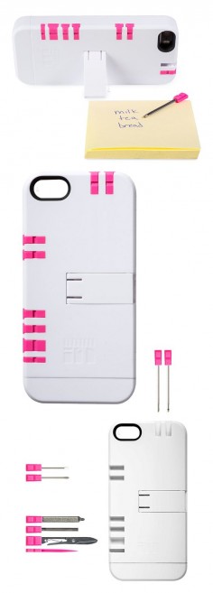 iPhone Toolkit Case // with blue pen, red pen, Phillips screwdriver, flathead screwdriver, kickstand, nail file, tweezers, scissors and toothpick! #product_design