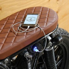 Ironwood Motorcycles custom USB device charger with seriously nice cafe racer seat.
