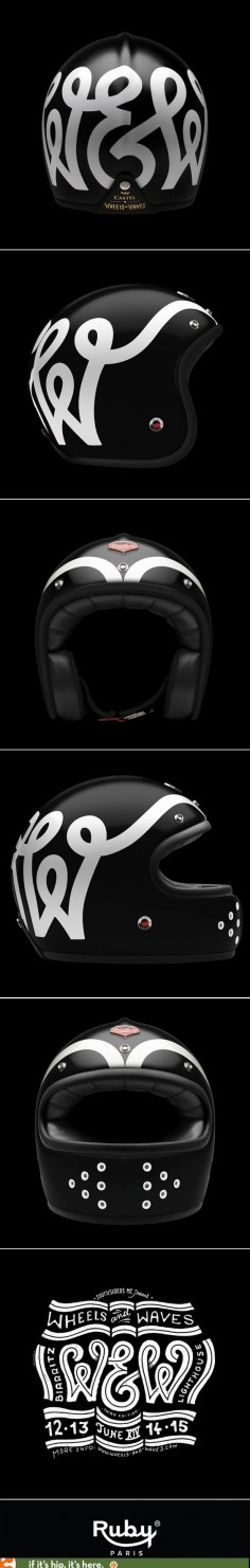 Limited edition Ruby Atelier X Wheels and Waves Motorcycle Helmet with typographic design by Steven Burke