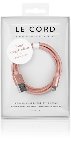 Made to match - Le Cord Rose Gold iPhone charge & sync cable wrapped in textile