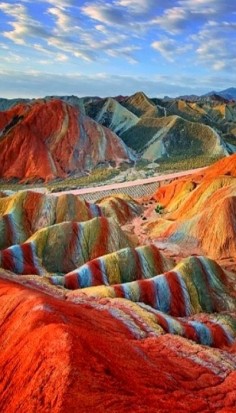 Magical Rainbow Mountains at the Zhangye Danxia Landform Geological Park in Gansu , China