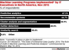 Many IT executives in North America currently have—or plan to have—machine learning programs in place, according to research. Predictive analytics is the No. 1 implementation, but execs have dozens of use cases on their agendas.