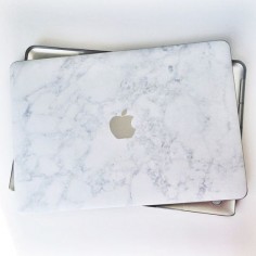 Marble and Silver MacBook Air and Pro Laptop case with the Apple Logo detail. To add monogram: