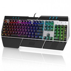 Mechanical Keyboard, HAVIT HV-KB378L RGB Backlit Wired Mechanical Gaming Keyboard with Blue Switches (Black+Silver)