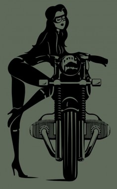Men's Sexy BMW Airhead leather pinup motorcycle girl by nealart2