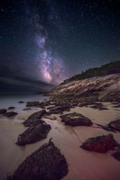 "Milky Way rising over Sand Beach, Acadia National Park, Maine."