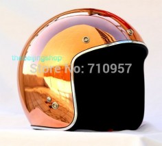 New Chrome Orange 3/4 Open Face vespa Bubble Bobber Motorcycle Helmet for Cafe Racer