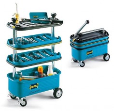 Now here’s an invention (or a technological concoction, if you prefer) that will raise the eyebrows of every garage guy in North America. The collapsible tool trolley from Hazet is.