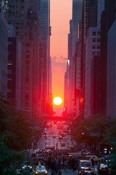 One of the limited moments during the year that the sun sets exactly here. Manhattan - New York - by Cong Huang