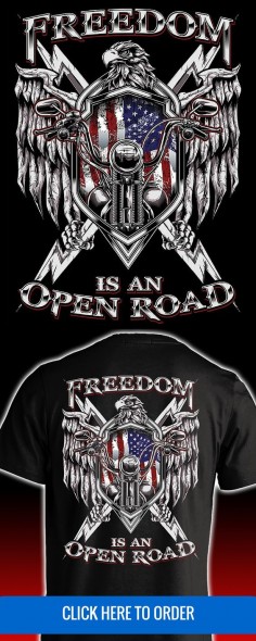 Only a biker knows the feeling of true freedom. Freedom is an open road. Mens motorcycle biker t-shirt. ORDER YOURS: 