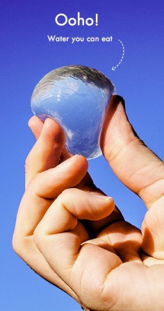 "Ooho! is an edible water blob that hopes to rid the world of plastic bottles."