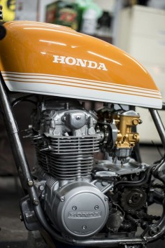 Orange & white vintage Honda gas tank