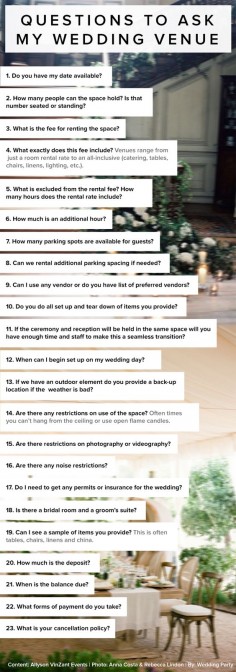 Planning your wedding? 23 questions to ask your #wedding venue #bride #wedding