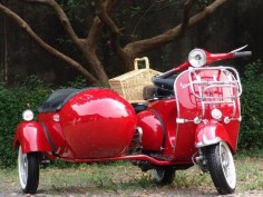 Red Vespa Scooter With Side Car - Beautiful!