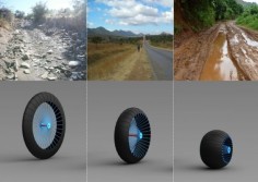 Roadless Wheel : a shape-shifting wheel that can change in size and shape to fit a bevy of vehicles and to adjust to various road conditions.