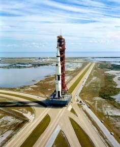 Saturn 5 ... Awesome! A high-angle view at Launch Complex 39, Kennedy Space Center (KSC), showing the Apollo 14 stack.