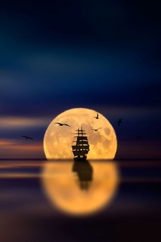 ship and full moon