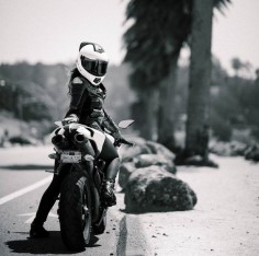 Skully Helmet on Female Motorcyclist